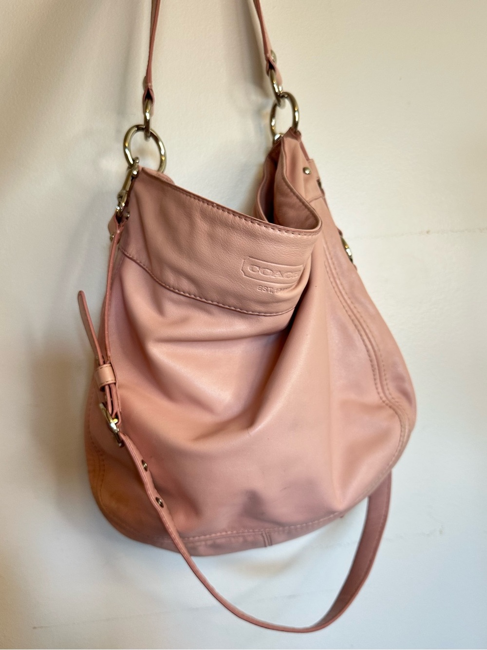 Vintage Blush PINK COACH Large Zoe Leather Hobo Bag Y2K Convertible F14706 🌸💕 - Picture 4 of 9